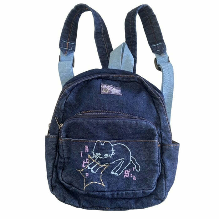 90's Aesthetic Denim Backpack - Y2K Outfits for Women & Trendy Styles