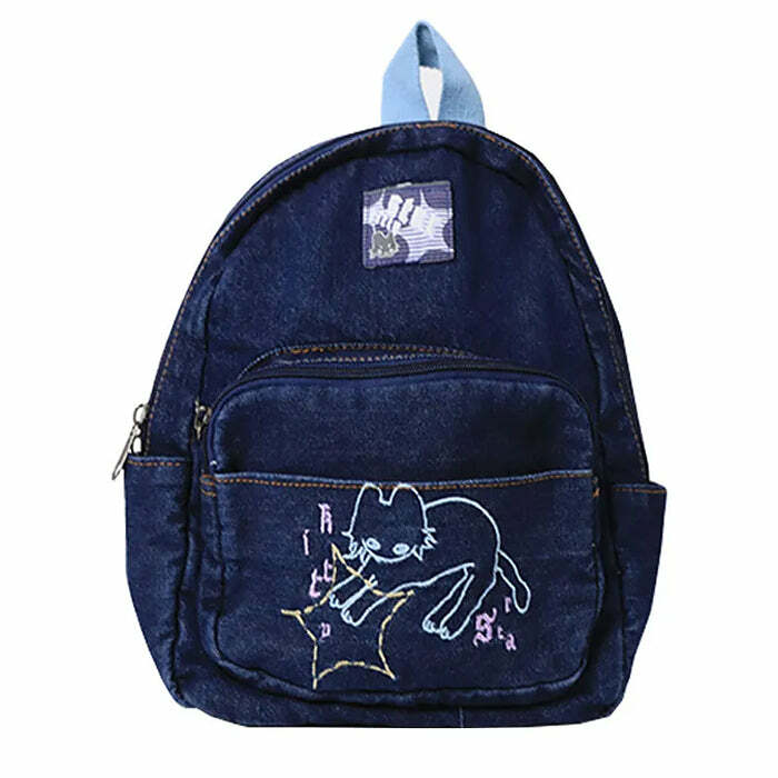 90's Aesthetic Denim Backpack - Y2K Outfits for Women & Trendy Styles