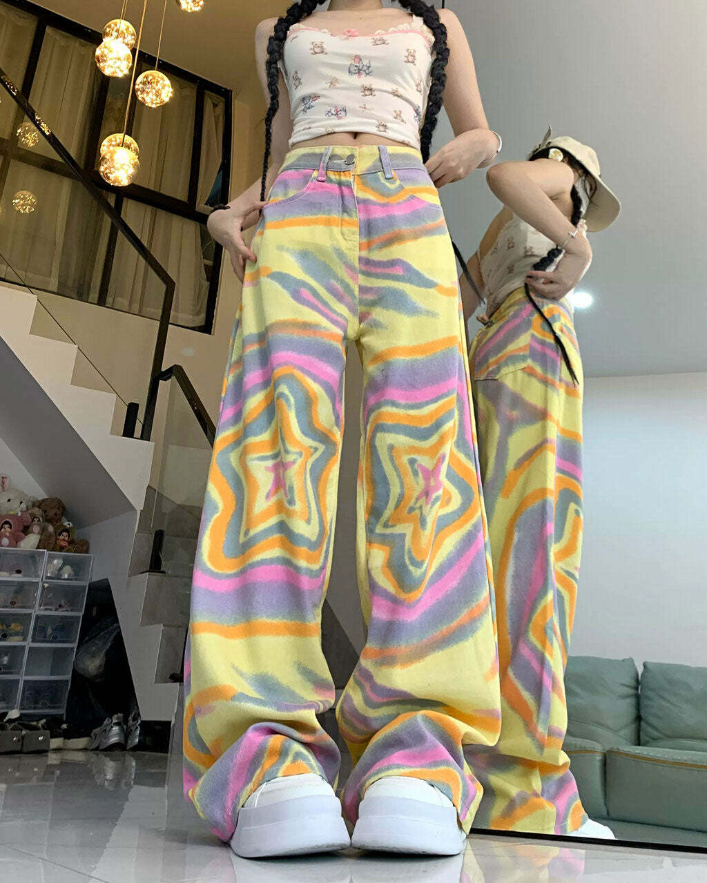 90s Star Print Trousers - Trendy Y2K Outfits for Women & Girls