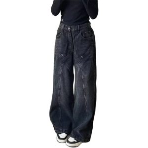 90s Vintage Stitch Wide-Leg Jeans - Y2K Outfits for Women & Girls