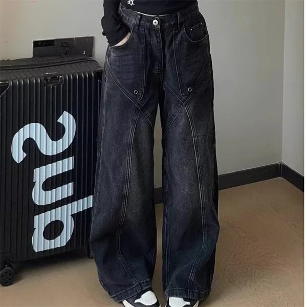 90s Vintage Stitch Wide-Leg Jeans - Y2K Outfits for Women & Girls