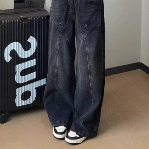 90s Vintage Stitch Wide-Leg Jeans - Y2K Outfits for Women & Girls