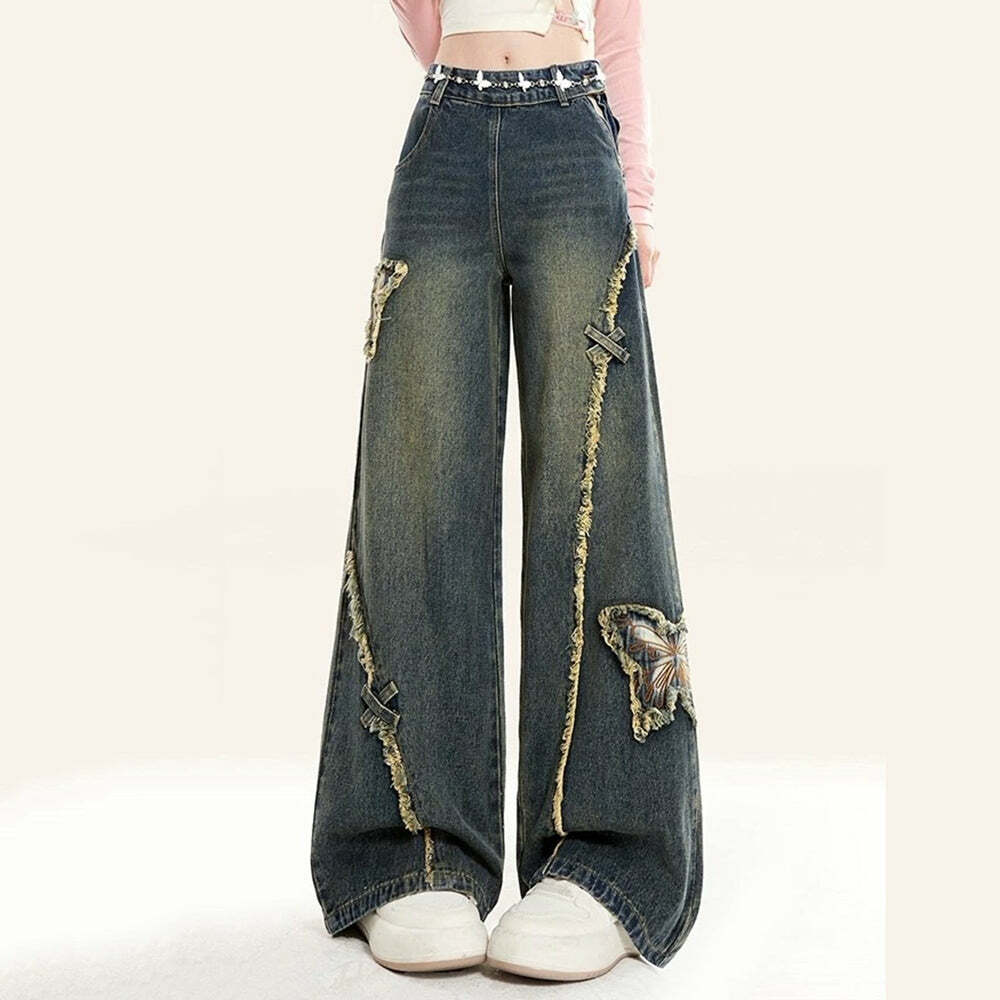 Aesthetic Butterfly Flared Jeans - Trendy Y2K Outfits for Women