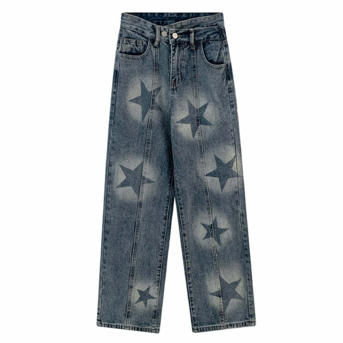 Aesthetic Star Washed Jeans for Y2K Outfits: Trendy Women's Fashion