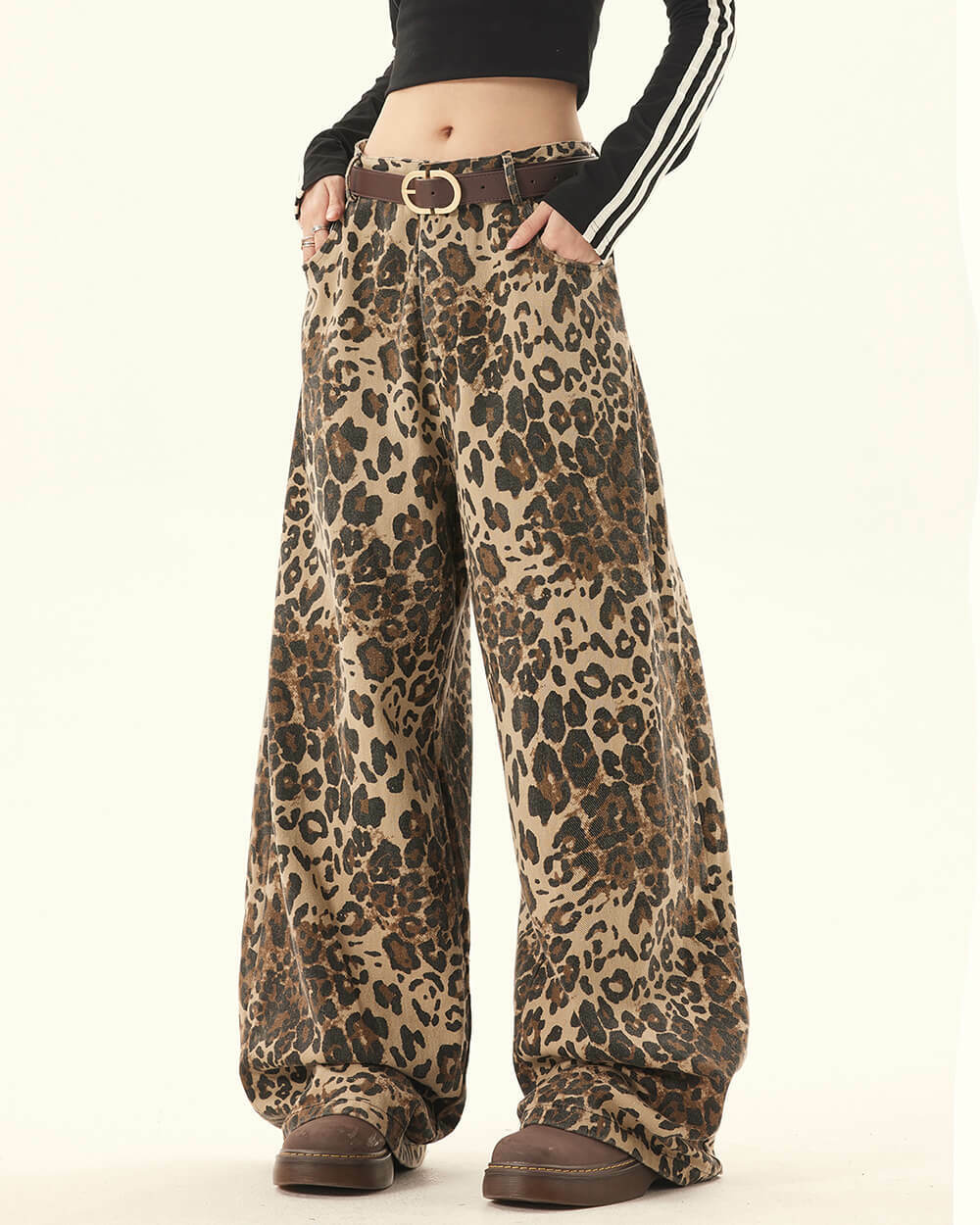 Animal Instincts Leopard Print Wide-Leg Pants for Y2K Outfits Women