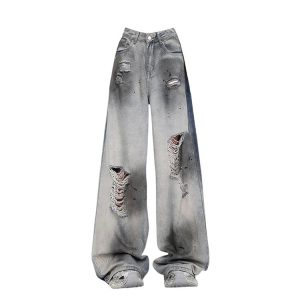 Ashen Ruin Distressed Jeans - Y2K Outfits for Women, Emo & Grunge Style