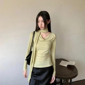 Asymmetrical Drape Neck Top - Trendy Y2K Outfits for Women & Girls