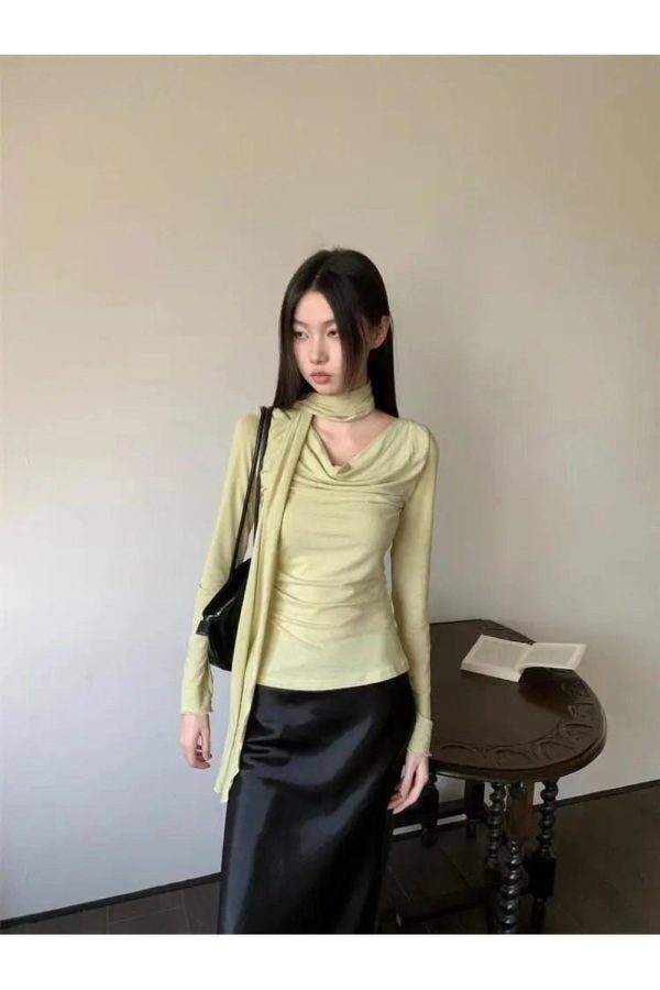 Asymmetrical Drape Neck Top - Trendy Y2K Outfits for Women & Girls