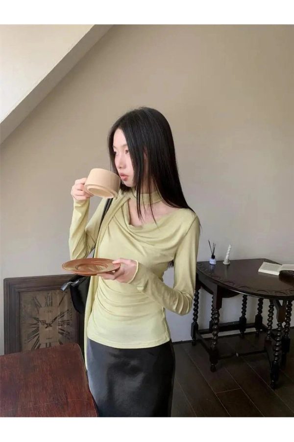 Asymmetrical Drape Neck Top - Trendy Y2K Outfits for Women & Girls