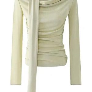 Asymmetrical Drape Neck Top - Trendy Y2K Outfits for Women & Girls