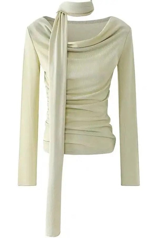 Asymmetrical Drape Neck Top - Trendy Y2K Outfits for Women & Girls