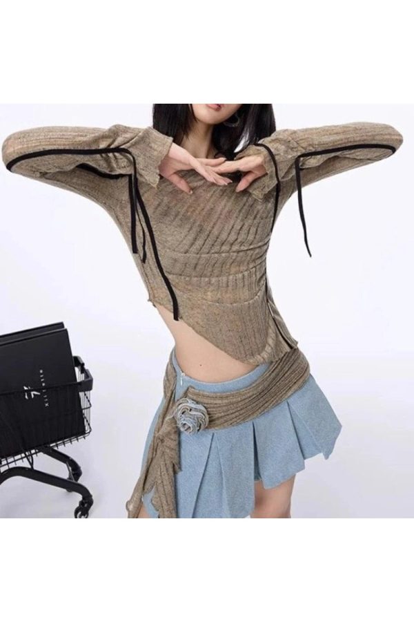 Asymmetrical Strap Detail Knit Top - Trendy Y2K Outfits for Women