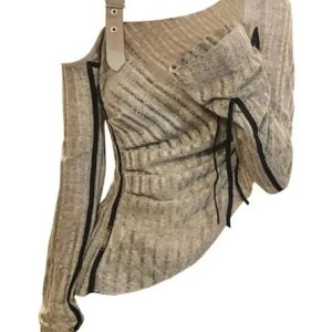 Asymmetrical Strap Detail Knit Top - Trendy Y2K Outfits for Women