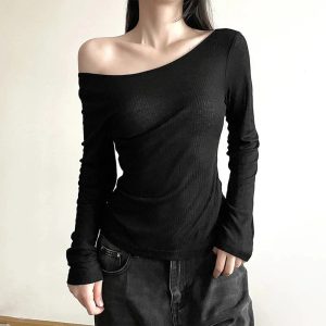 Black Off-Shoulder Ribbed Top - Trendy Y2K Outfits for Women