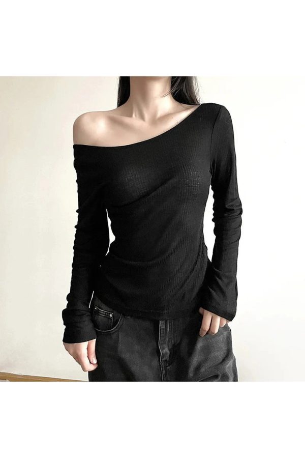 Black Off-Shoulder Ribbed Top - Trendy Y2K Outfits for Women