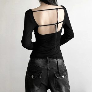 Black Off-Shoulder Ribbed Top - Trendy Y2K Outfits for Women