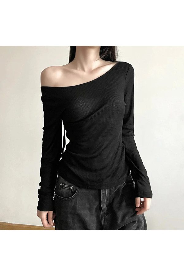 Black Off-Shoulder Ribbed Top - Trendy Y2K Outfits for Women