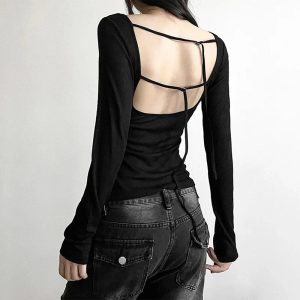 Black Off-Shoulder Ribbed Top - Trendy Y2K Outfits for Women