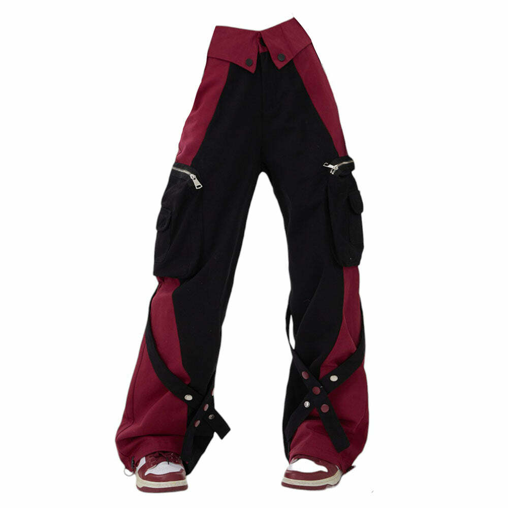 Black & Red Grunge Cargo Pants - Y2K Outfits for Women, Emo Style