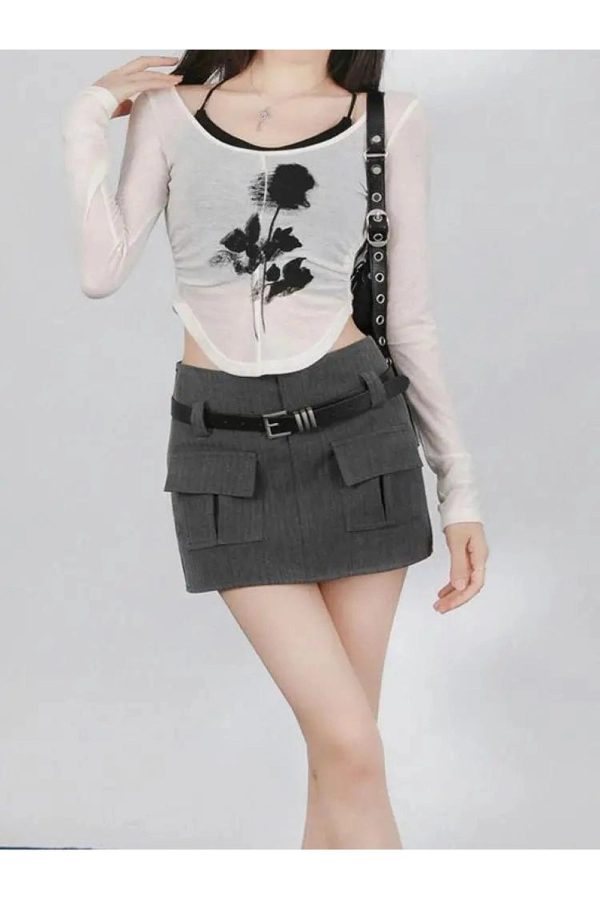 Black Rose Sheer Layered Top - Trendy Y2K Outfits for Women & Girls