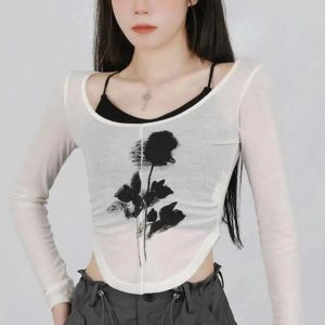 Black Rose Sheer Layered Top - Trendy Y2K Outfits for Women & Girls