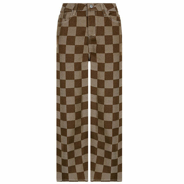 Brown Checkered Jeans - Trendy Y2K Outfits for Women, Cute & Aesthetic