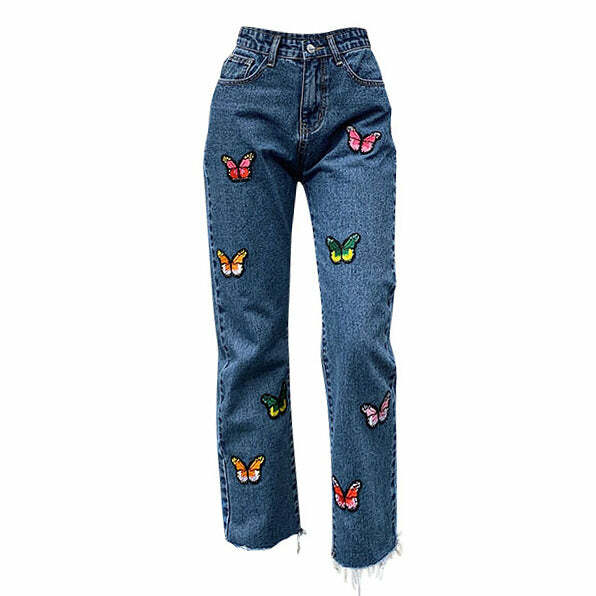 Butterfly Embroidery Jeans - Trendy Y2K Outfits for Women & Girls