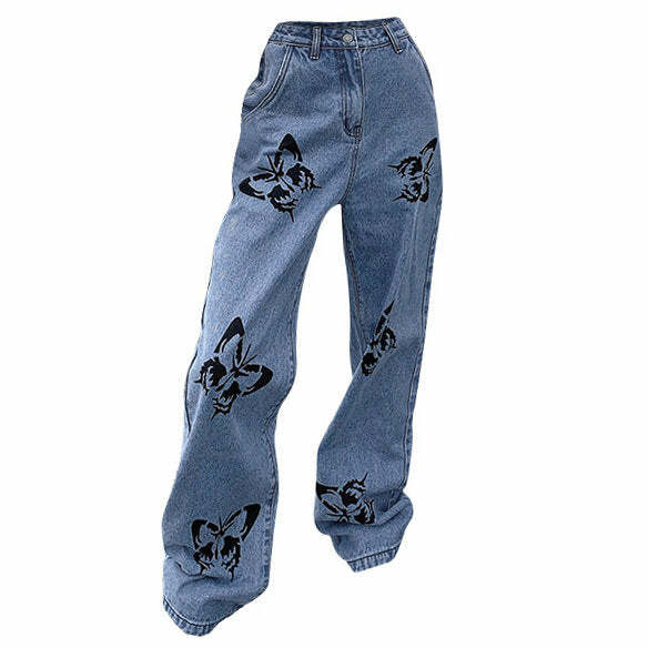 Butterfly Print Jeans - Trendy Y2K Outfits for Women, Cute & Aesthetic