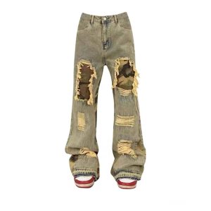 Camo Patchwork Distressed Jeans - Trendy Y2K Outfits for Women