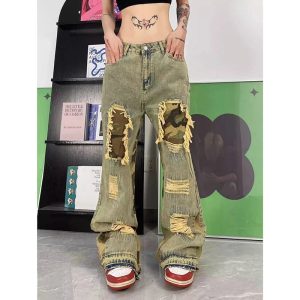 Camo Patchwork Distressed Jeans - Trendy Y2K Outfits for Women