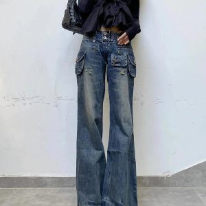 Cargo Chic Wide-Leg Jeans - Trendy Y2K Outfits for Women & Girls