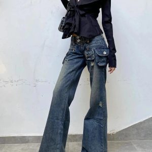 Cargo Chic Wide-Leg Jeans - Trendy Y2K Outfits for Women & Girls