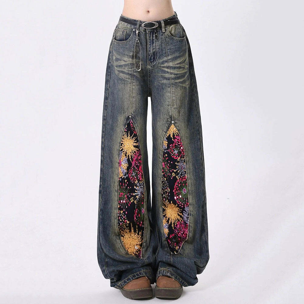 Celestial Magic Wide Leg Jeans - Trendy Y2K Outfits for Women