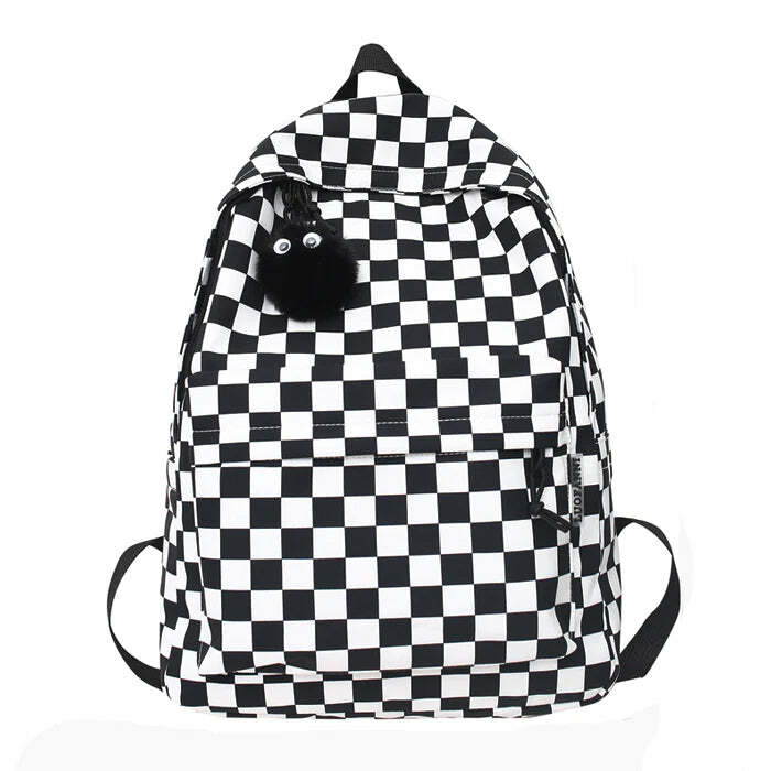 Checkered Canvas Backpack - Y2K Outfits for Women, Cute & Trendy Styles