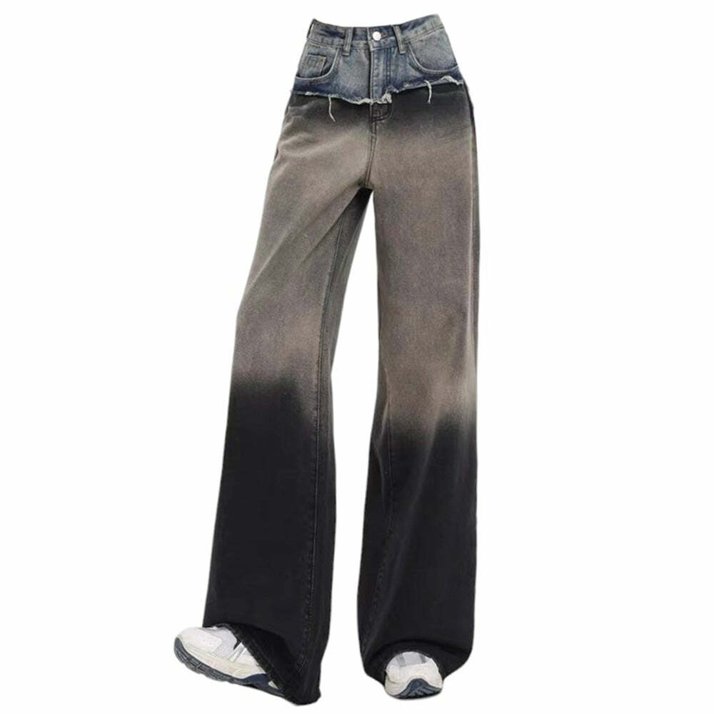 Control Freak Layered Baggy Jeans - Y2K Outfits for Women, Emo Style