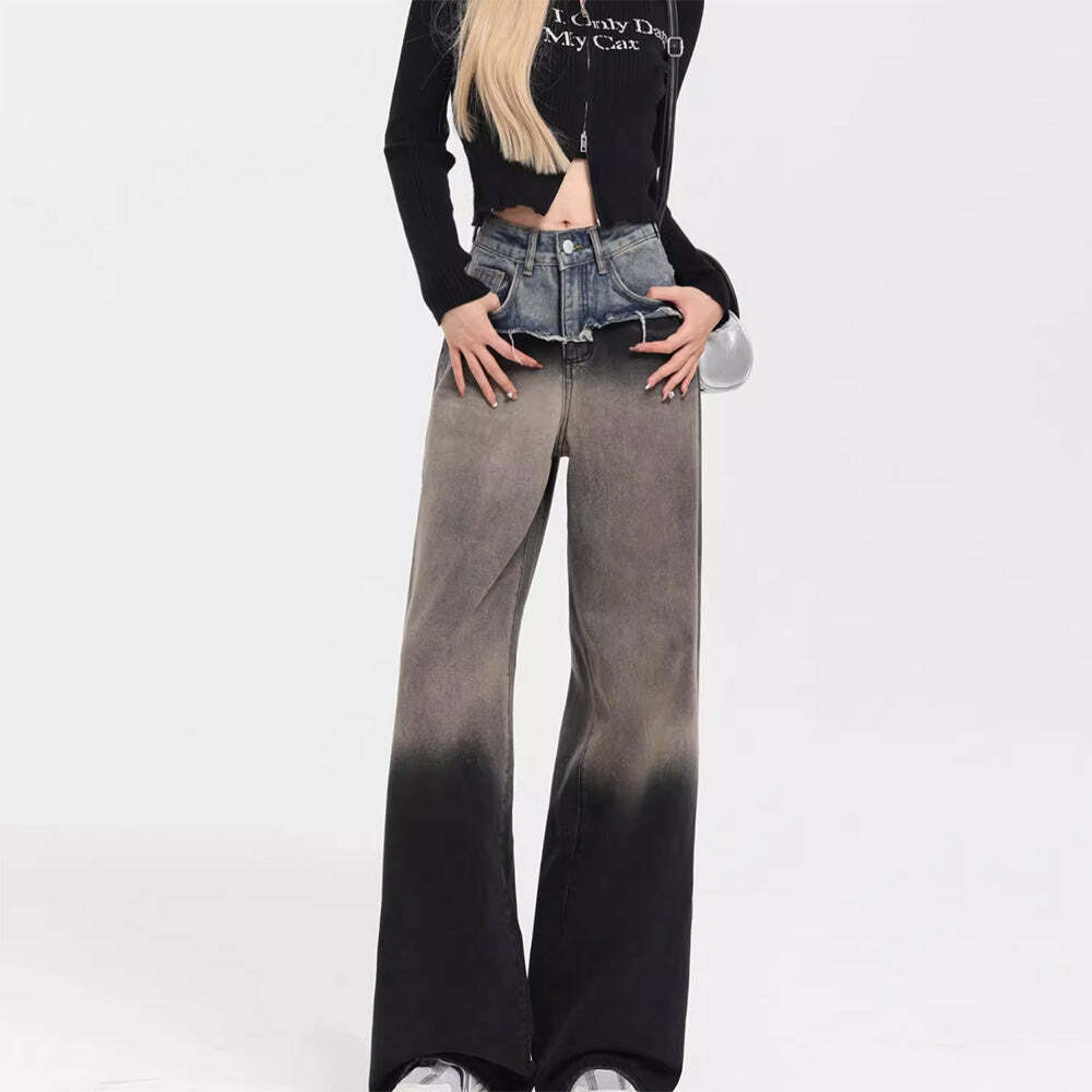 Control Freak Layered Baggy Jeans - Y2K Outfits for Women, Emo Style