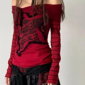 Crimson Chaos Off-Shoulder Top - Trendy Y2K Outfits for Women