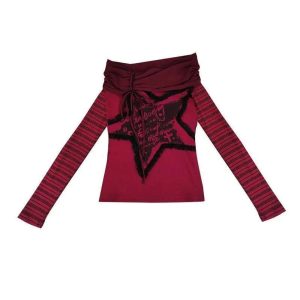 Crimson Chaos Off-Shoulder Top - Trendy Y2K Outfits for Women