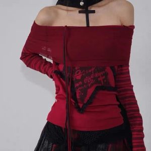 Crimson Chaos Off-Shoulder Top - Trendy Y2K Outfits for Women