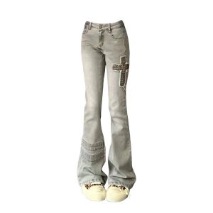 Cross Patch Flare Denim Jeans - Trendy Y2K Outfits for Women