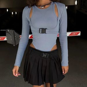 Cyber Buckle Harness Top - Trendy Y2K Outfits for Women & Club Style