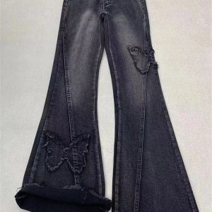 Dark Butterfly Flare Jeans - Trendy Y2K Outfits for Women & Girls