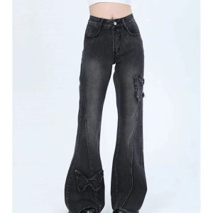 Dark Butterfly Flare Jeans - Trendy Y2K Outfits for Women & Girls