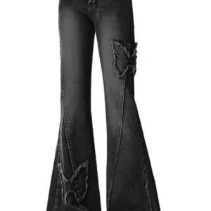 Dark Butterfly Flare Jeans - Trendy Y2K Outfits for Women & Girls