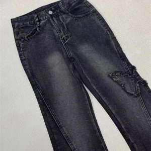 Dark Butterfly Flare Jeans - Trendy Y2K Outfits for Women & Girls