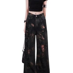 Dark Distortion Ripped Jeans - Trendy Y2K Outfits for Women