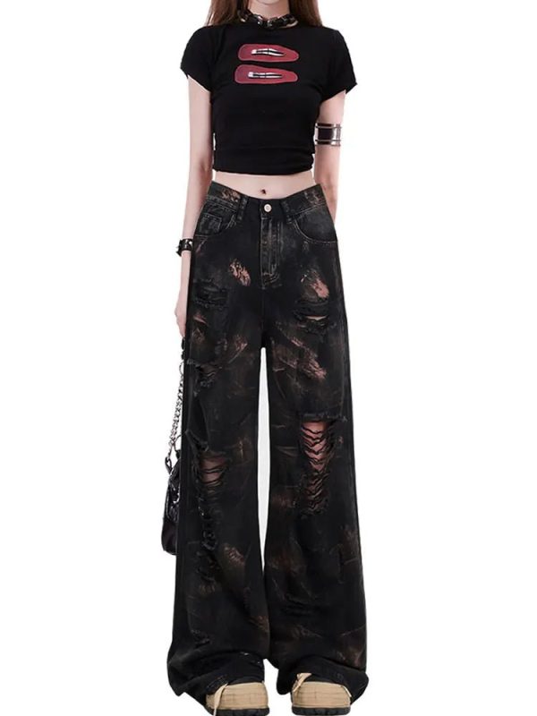 Dark Distortion Ripped Jeans - Trendy Y2K Outfits for Women