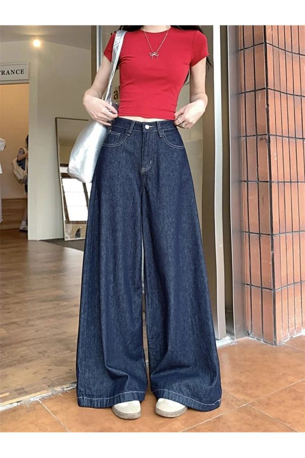 Dark Wash Wide-Leg Denim Jeans - Y2K Outfits for Women, Trendy Styles