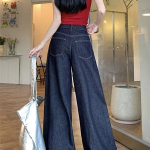 Dark Wash Wide-Leg Denim Jeans - Y2K Outfits for Women, Trendy Styles