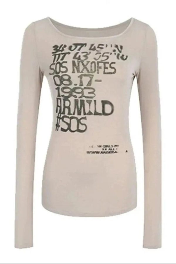 Distressed Graphic Long Sleeve Top - Trendy Y2K Outfits for Women